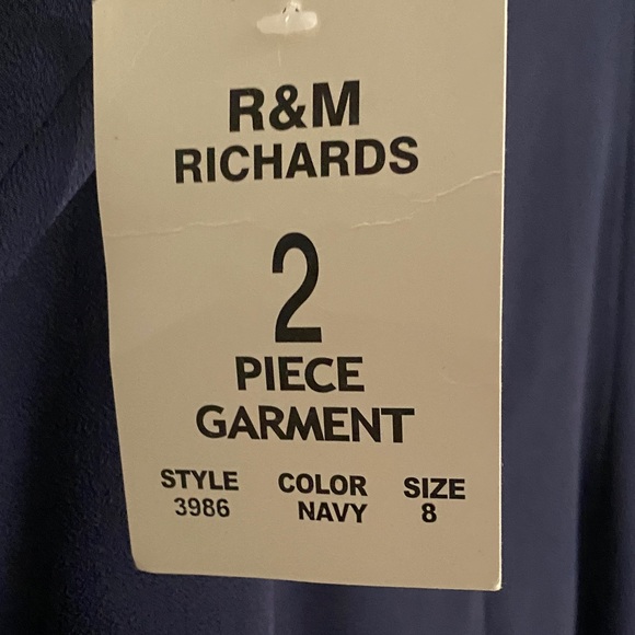 R&M Richards Navy Blue Spaghetti Strap Gown Elegant Sheer Sparkle Jacket NWT - Picture 2 of 8